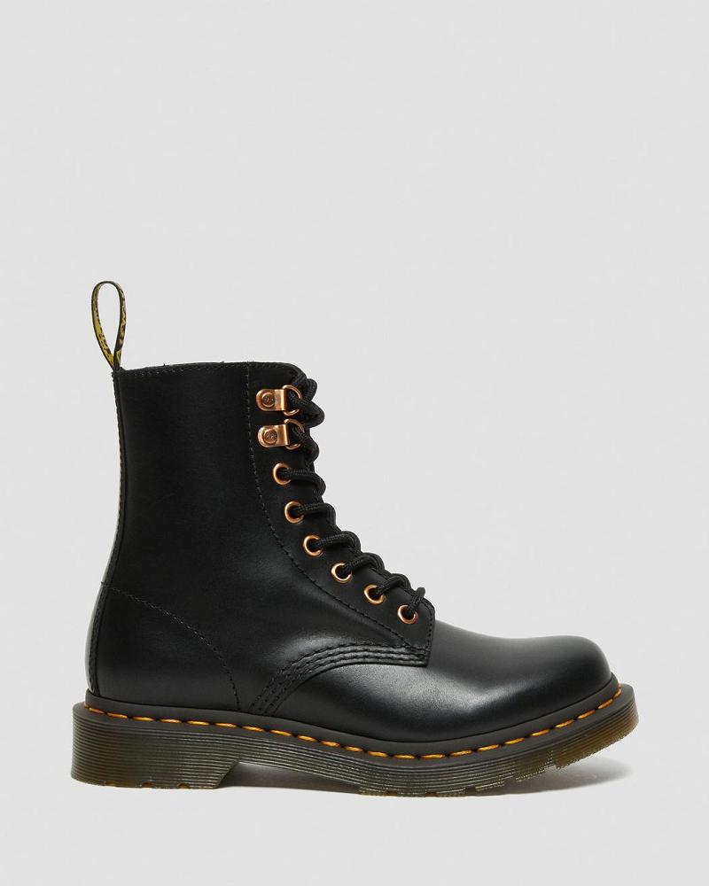 Dr Martens 1460 Pascal Rose Gold Hardware Leren Veterlaarzen Dames Zwart | NL 587BEX